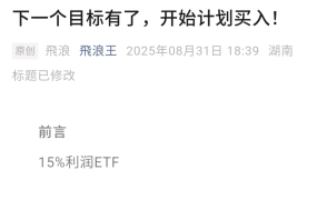 【飞浪王付费文250831】：下一个目标有了，开始计划买入