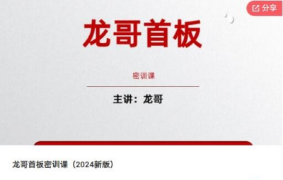 飞龙游资团龙哥首板密训课（2024新版）