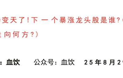 【血饮付费文250829】：市场变天了！下一个暴涨龙头股是谁？（股市走向何方？）